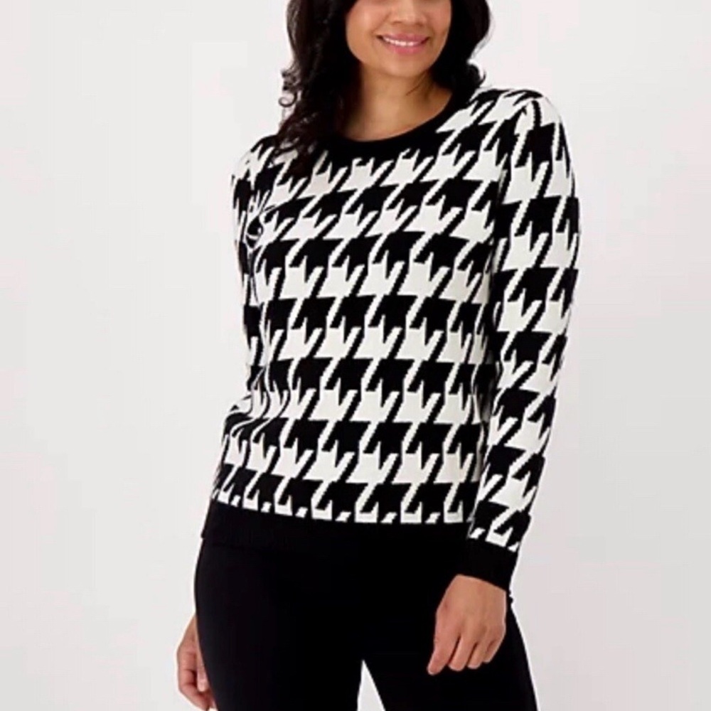 DENIM & CO L Blue Marquee crew neck soft luxurious woman sweater coastal casual